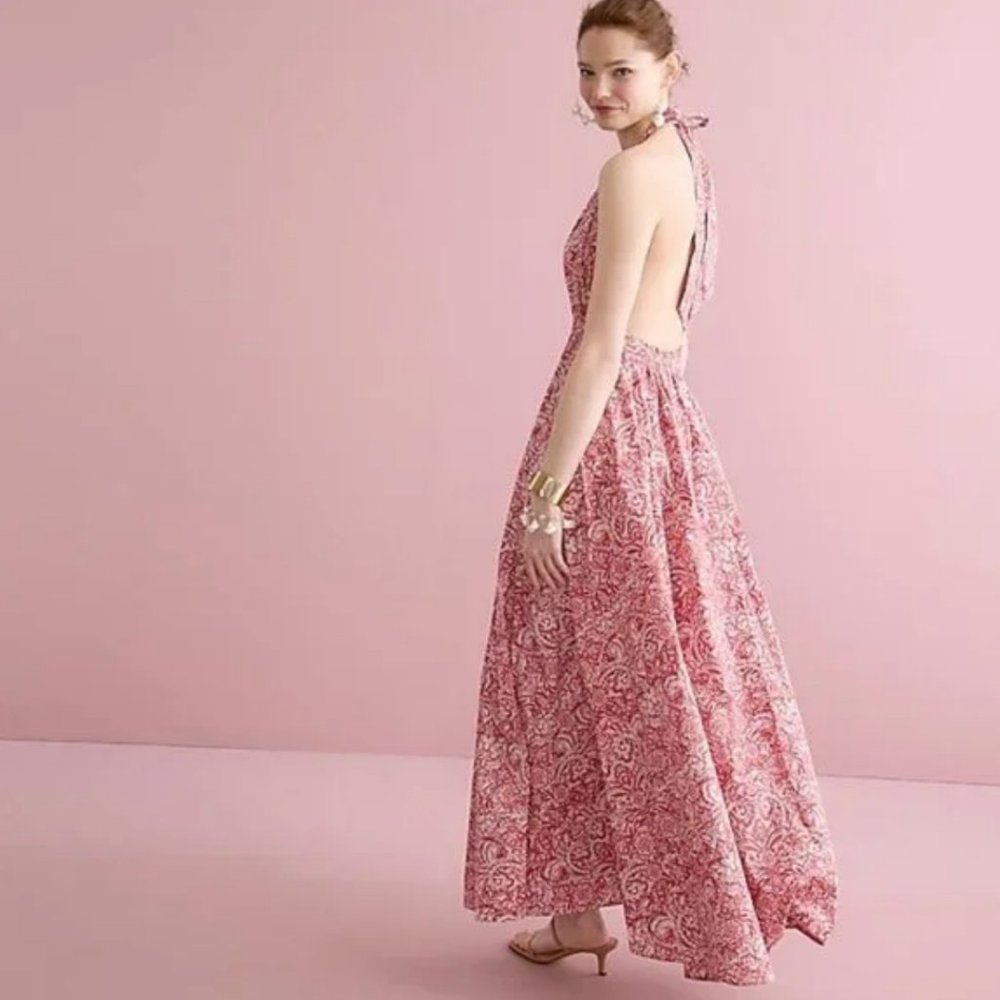 EUC J. Crew Collection PAISLEY maxi HALTER Cotton SUNDRESS Size XS